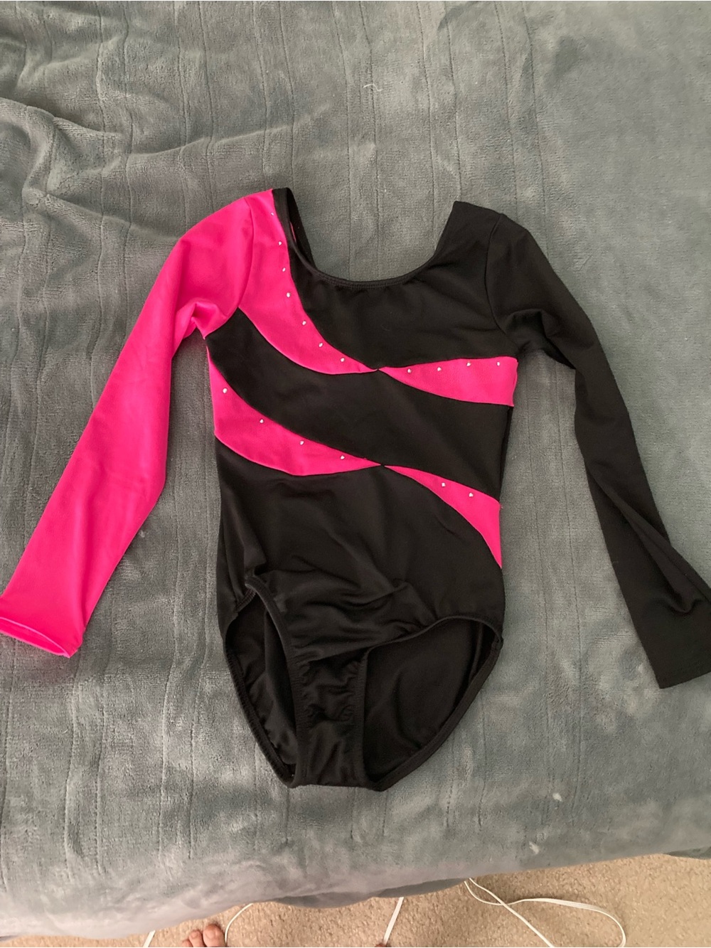 Danskin Black and Hot Pink Long Sleeve Leotard with Rhinestones